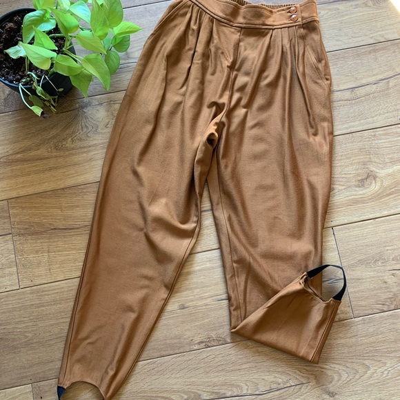 Vintage 8s Brown Camel Stirrup Pants 8p 